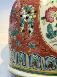 Two Chinese famille rose vases, two jars, a 'Lions' covered teapot and a Buddha, signed Mao Zirong 毛子榮 and Liu Jishun 劉吉順, 19/20th C.