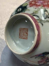 Four Chinese famille rose 'Phoenix and Peony' bowls for the Straits or Peranakan market, Qianlong mark, Republic