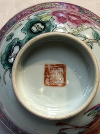 Four Chinese famille rose 'Phoenix and Peony' bowls for the Straits or Peranakan market, Qianlong mark, Republic