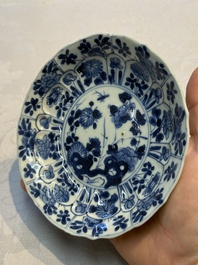 Nine Chinese blue and white cups and 12 saucers, Kangxi