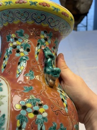 Two Chinese famille rose vases, two jars, a 'Lions' covered teapot and a Buddha, signed Mao Zirong 毛子榮 and Liu Jishun 劉吉順, 19/20th C.