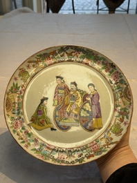 Two Chinese Canton famille rose plates with figural design, 19th C.