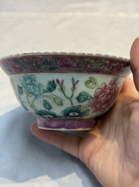 Four Chinese famille rose 'Phoenix and Peony' bowls for the Straits or Peranakan market, Qianlong mark, Republic