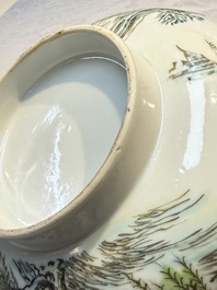 A Chinese qianjiang cai 'Pavilions and Willows' bowl, Republic
