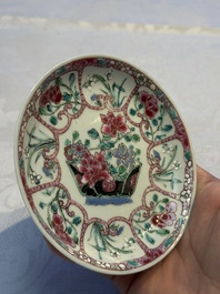 Eight sets of Chinese famille rose cups and eight saucers, Yongzheng/Qianlong