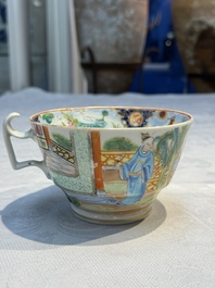 A highly unusual Chinese Canton famille rose cup and saucer, 19th C.