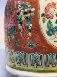 Two Chinese famille rose vases, two jars, a 'Lions' covered teapot and a Buddha, signed Mao Zirong 毛子榮 and Liu Jishun 劉吉順, 19/20th C.