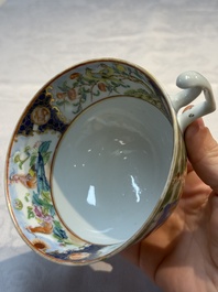 A highly unusual Chinese Canton famille rose cup and saucer, 19th C.