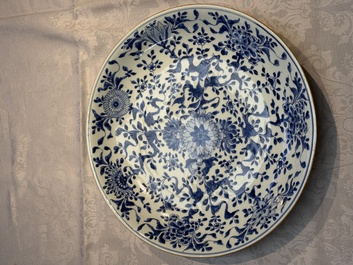 Two Chinese blue and white 'Floral' dishes, Kangxi