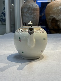 A Chinese famille rose 'Xi Xiang Ji' plate, a 'Rooster' saucer, and a 'Lowestoft' covered teapot, Yongzheng/Qianlong