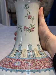 A Chinese famille rose 'Flowers and Fruits' bottle vase, Hongxian mark, Republic