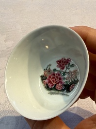 Eight sets of Chinese famille rose cups and eight saucers, Yongzheng/Qianlong