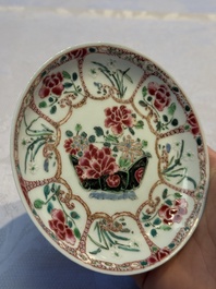 Eight sets of Chinese famille rose cups and eight saucers, Yongzheng/Qianlong