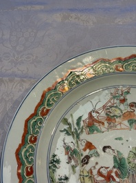 A Chinese famille verte 'Elegant Ladies and Playing Boys' dish, Chenghua mark, Kangxi