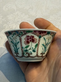 Eight sets of Chinese famille rose cups and eight saucers, Yongzheng/Qianlong