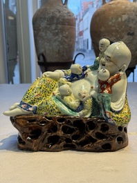 Three Chinese famille rose 'Milefo Buddha', 'Magu' and 'Shoulao' groups, 19/20th C.