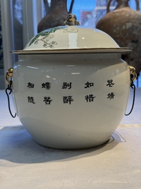 A Chinese famille rose 'Peacock' covered bowl, a candlestick and a stembowl, Guangxu mark and of the period, 19/20th C.