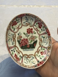 Eight sets of Chinese famille rose cups and eight saucers, Yongzheng/Qianlong