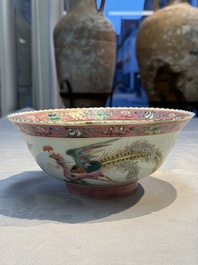 Four Chinese famille rose 'Phoenix and Peony' bowls for the Straits or Peranakan market, Qianlong mark, Republic