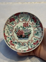 Eight sets of Chinese famille rose cups and eight saucers, Yongzheng/Qianlong