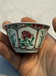 Eight sets of Chinese famille rose cups and eight saucers, Yongzheng/Qianlong