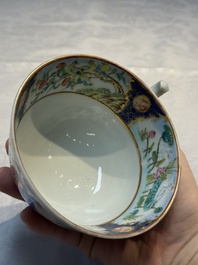 A highly unusual Chinese Canton famille rose cup and saucer, 19th C.