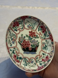 Eight sets of Chinese famille rose cups and eight saucers, Yongzheng/Qianlong