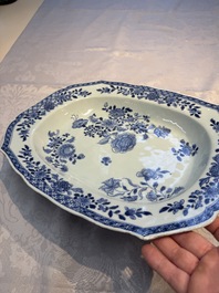 A Chinese blue and white dish, tureen and stand with floral design, Qianlong