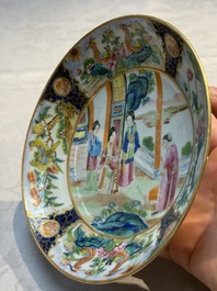 A highly unusual Chinese Canton famille rose cup and saucer, 19th C.