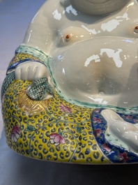 A Chinese famille rose Milefo Buddha and a white-glazed gilt-decorated Milefo Buddha, Wei Hongtai 魏洪泰 and Zhu Yishun 朱義順 mark, Republic