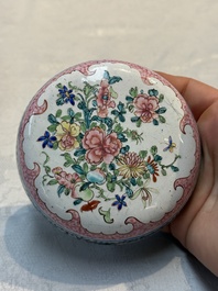 A pair of rare Chinese Canton enamel scent boxes, covers and inner liners, Qianlong