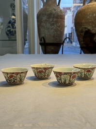 Eight sets of Chinese famille rose cups and eight saucers, Yongzheng/Qianlong