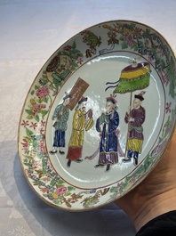 Two Chinese Canton famille rose plates with figural design, 19th C.
