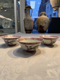 Four Chinese famille rose 'Phoenix and Peony' bowls for the Straits or Peranakan market, Qianlong mark, Republic