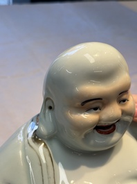 A Chinese famille rose Milefo Buddha and a white-glazed gilt-decorated Milefo Buddha, Wei Hongtai 魏洪泰 and Zhu Yishun 朱義順 mark, Republic
