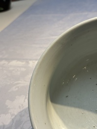 A Chinese blue and white censer depicting two sages in a mountainous landscape, Kangxi