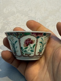 Eight sets of Chinese famille rose cups and eight saucers, Yongzheng/Qianlong