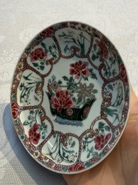 Eight sets of Chinese famille rose cups and eight saucers, Yongzheng/Qianlong