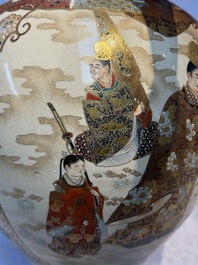 A Japanese Satsuma baluster vase with narrative design, Nippon Kyoto Kinkozan 日本京都錦光山 mark, Meiji, 19th C.
