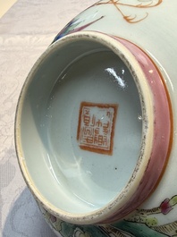 Four Chinese famille rose 'Phoenix and Peony' bowls for the Straits or Peranakan market, Qianlong mark, Republic