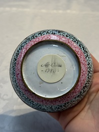 A pair of rare Chinese Canton enamel scent boxes, covers and inner liners, Qianlong