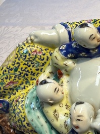 Three Chinese famille rose 'Milefo Buddha', 'Magu' and 'Shoulao' groups, 19/20th C.
