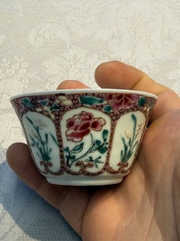 Eight sets of Chinese famille rose cups and eight saucers, Yongzheng/Qianlong