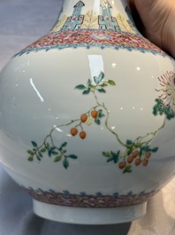 A Chinese famille rose 'Flowers and Fruits' bottle vase, Hongxian mark, Republic