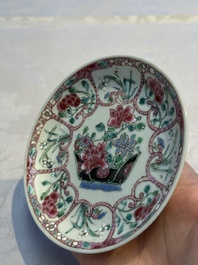 Eight sets of Chinese famille rose cups and eight saucers, Yongzheng/Qianlong