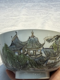 A Chinese qianjiang cai 'Pavilions and Willows' bowl, Republic
