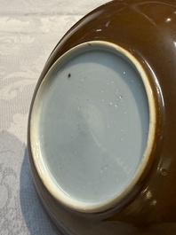 A Chinese famille rose 'Xi Xiang Ji' plate, a 'Rooster' saucer, and a 'Lowestoft' covered teapot, Yongzheng/Qianlong