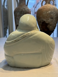 A Chinese famille rose Milefo Buddha and a white-glazed gilt-decorated Milefo Buddha, Wei Hongtai 魏洪泰 and Zhu Yishun 朱義順 mark, Republic