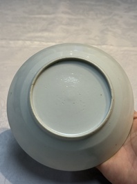 A highly unusual Chinese Canton famille rose cup and saucer, 19th C.