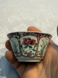 Eight sets of Chinese famille rose cups and eight saucers, Yongzheng/Qianlong
